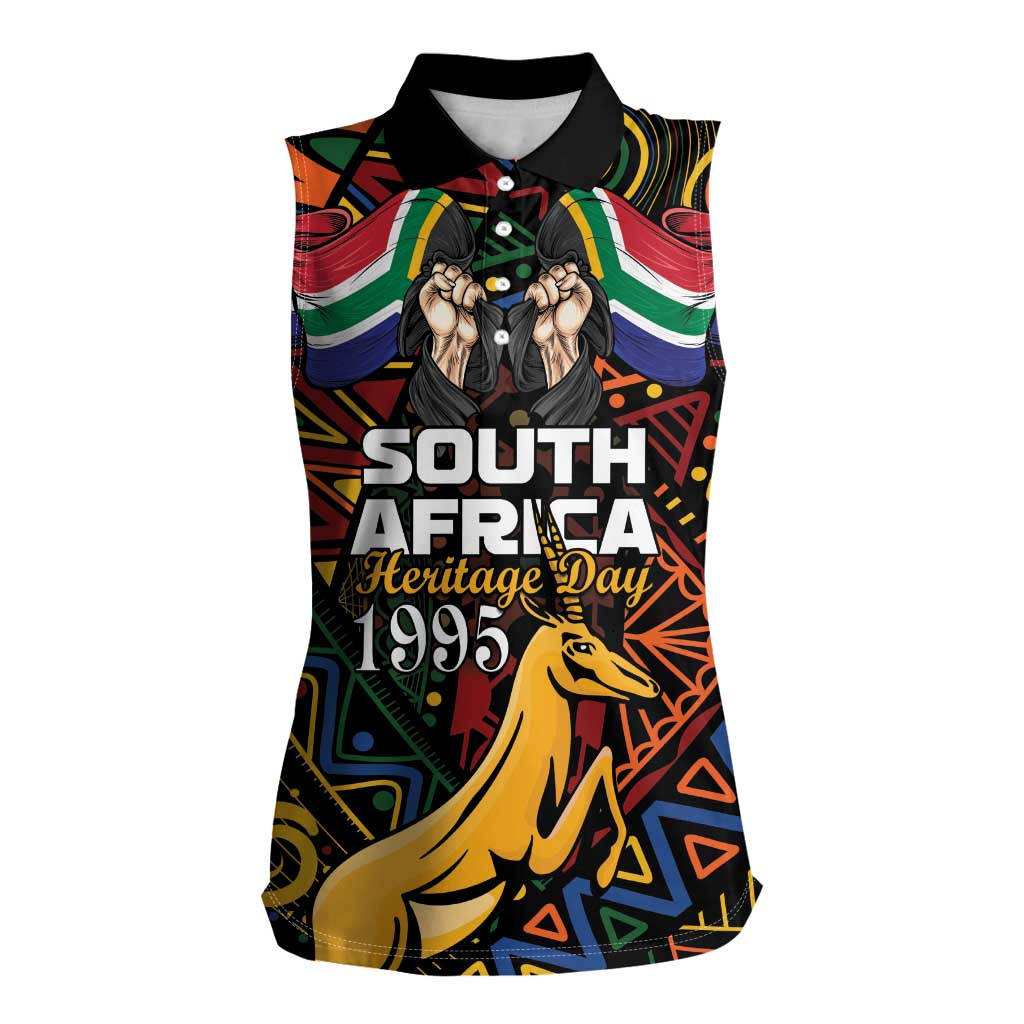 South African Heritage Day Women Sleeveless Polo Shirt Springbok African Pattern - Wonder Print Shop