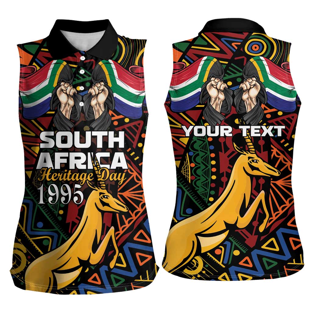 South African Heritage Day Women Sleeveless Polo Shirt Springbok African Pattern - Wonder Print Shop