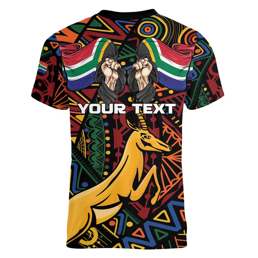 South African Heritage Day Women V-Neck T-Shirt Springbok African Pattern - Wonder Print Shop