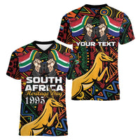 South African Heritage Day Women V-Neck T-Shirt Springbok African Pattern - Wonder Print Shop