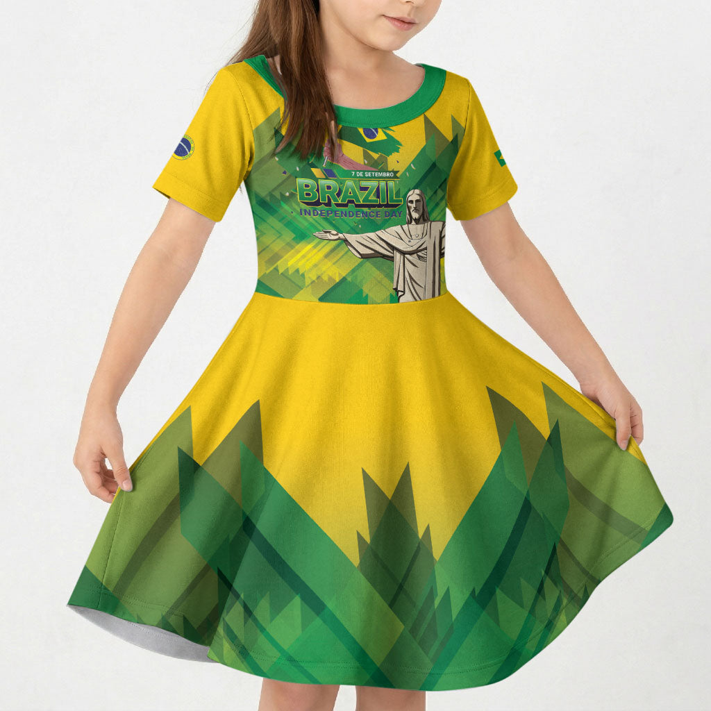 Personalized Brazil Christ The Redeemer Kid Short Sleeve Dress Sete de Setembro