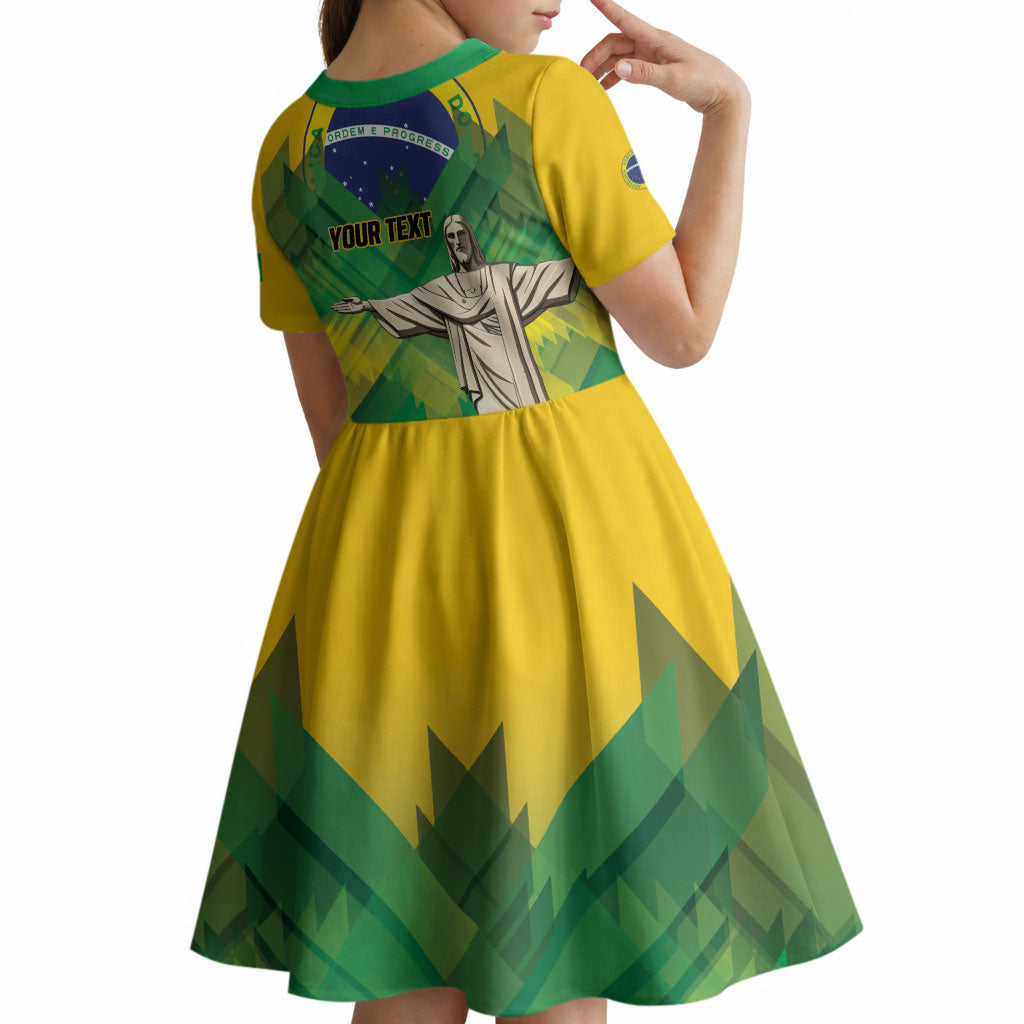 Personalized Brazil Christ The Redeemer Kid Short Sleeve Dress Sete de Setembro