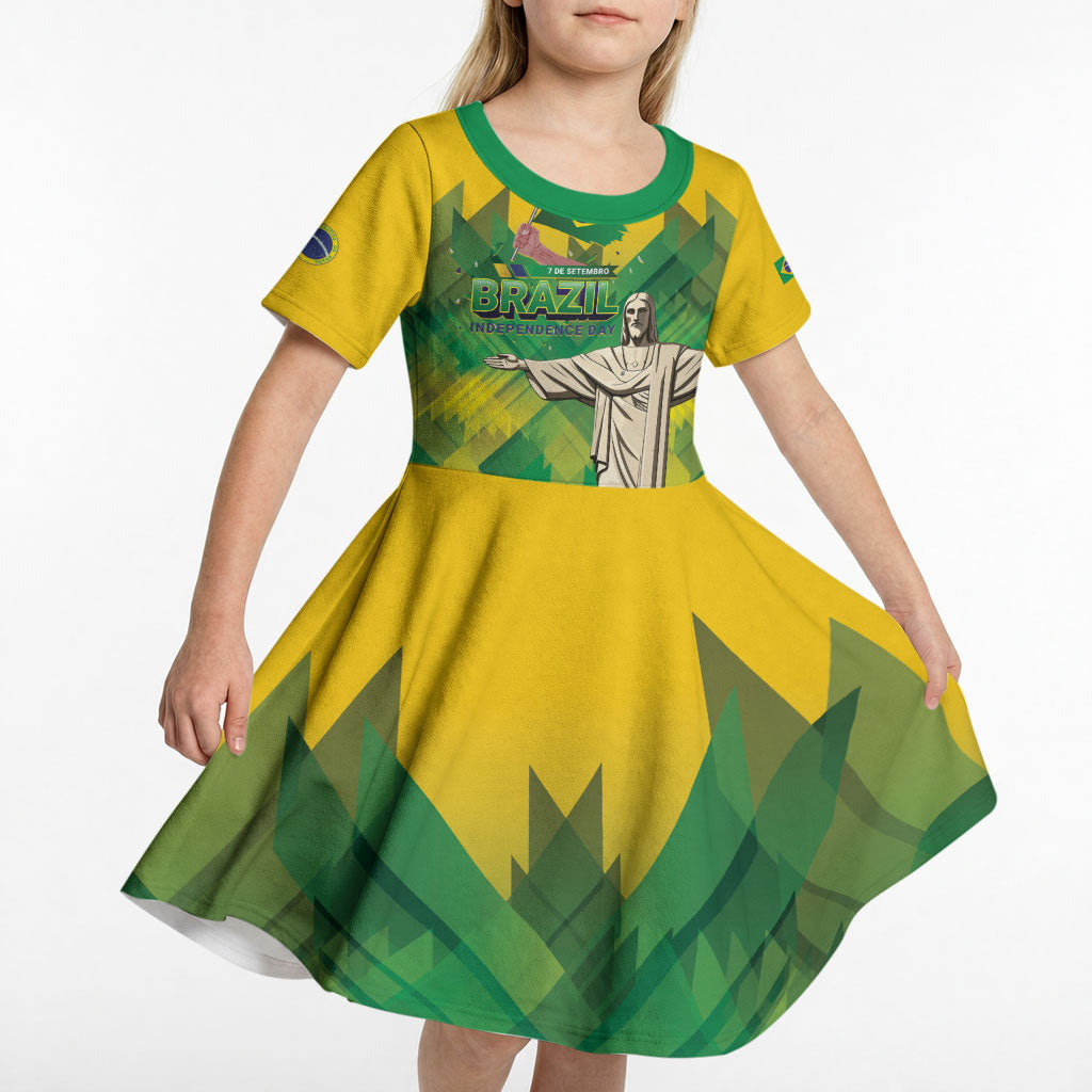 Personalized Brazil Christ The Redeemer Kid Short Sleeve Dress Sete de Setembro