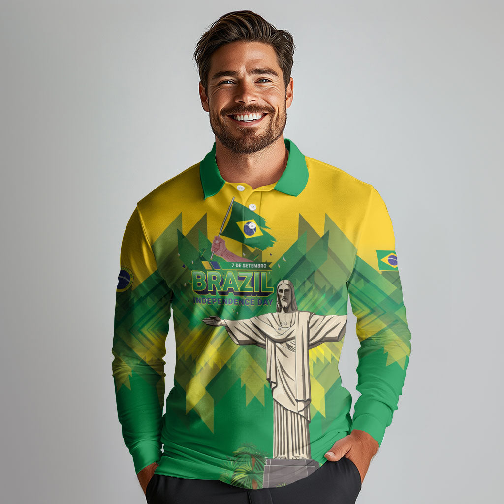Personalized Brazil Christ The Redeemer Long Sleeve Polo Shirt Sete de Setembro