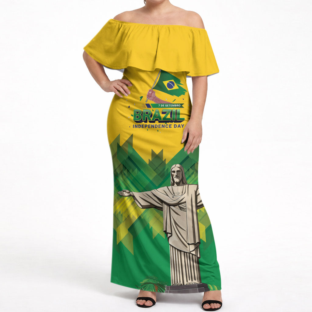 Personalized Brazil Christ The Redeemer Off Shoulder Maxi Dress Sete de Setembro