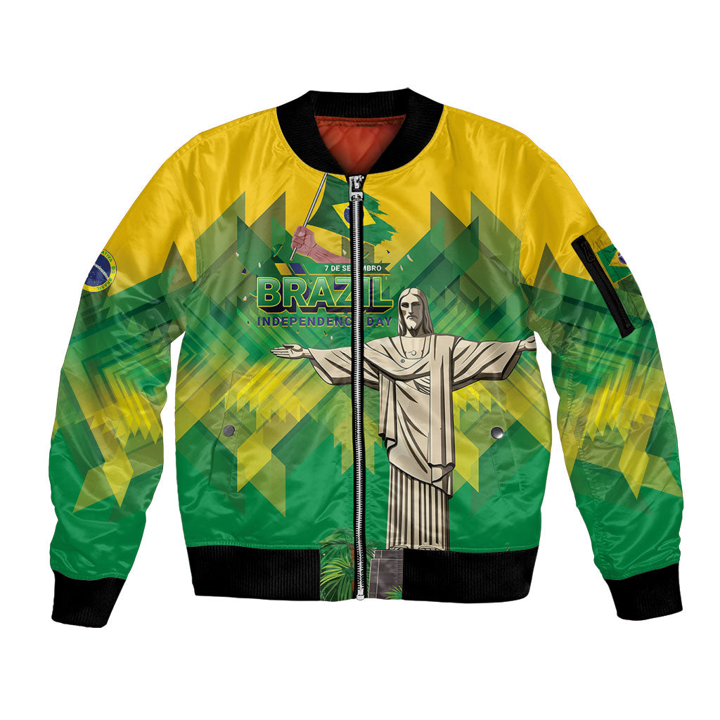 Personalized Brazil Christ The Redeemer Sleeve Zip Bomber Jacket Sete de Setembro