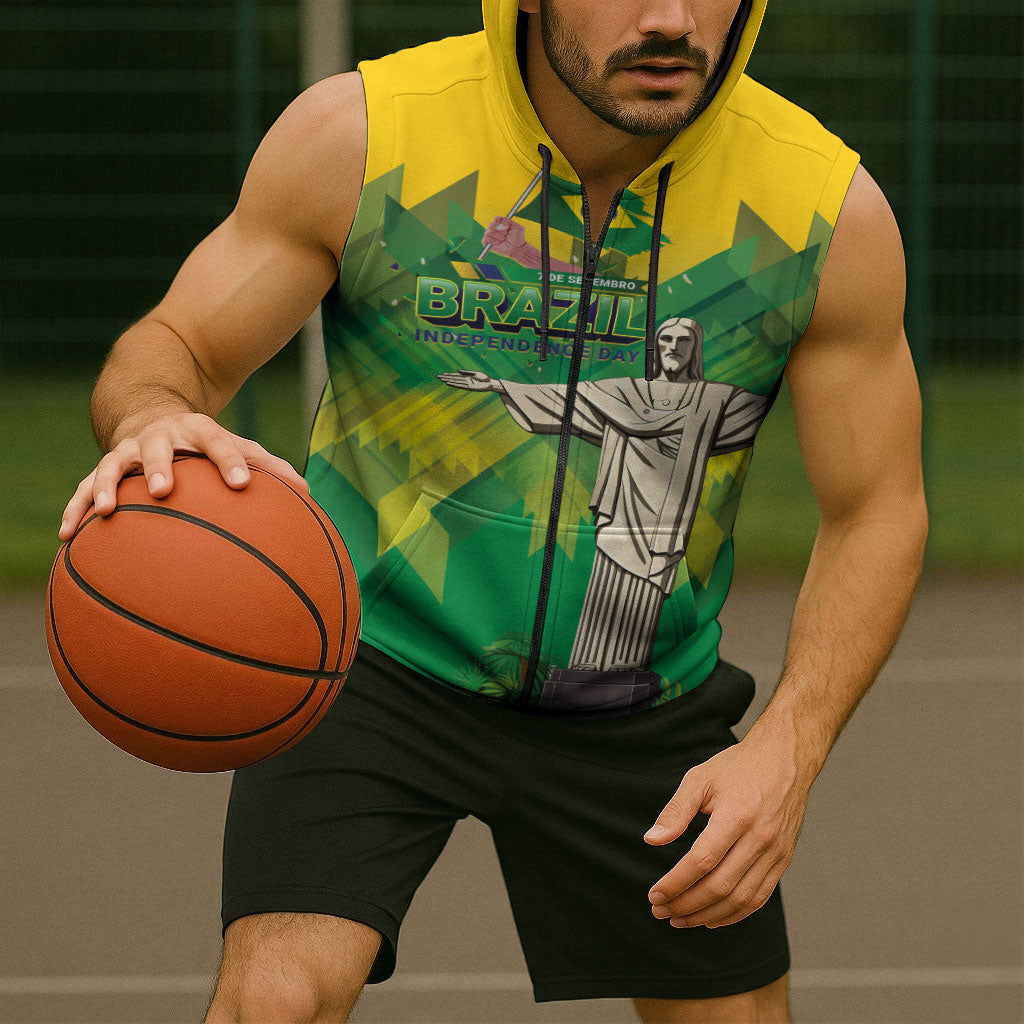 Personalized Brazil Christ The Redeemer Sleeveless Zip Hoodie Sete de Setembro