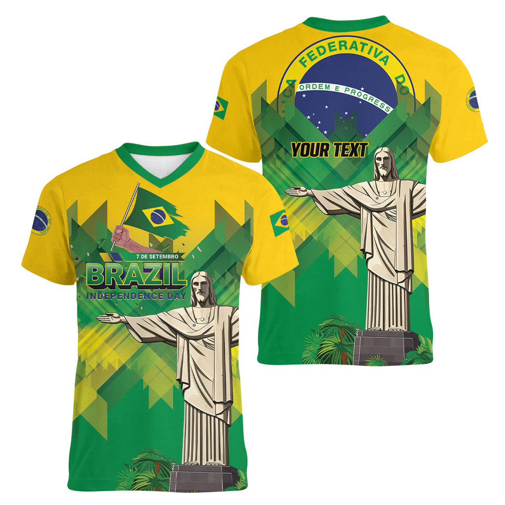 Personalized Brazil Christ The Redeemer Women V-Neck T-Shirt Sete de Setembro