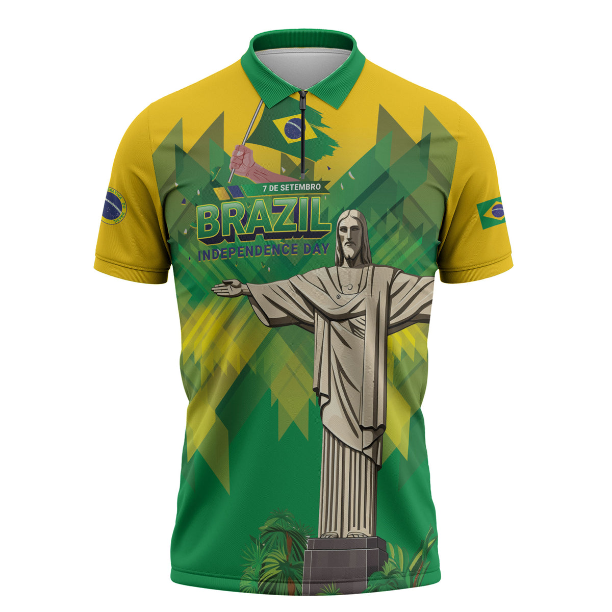 Personalized Brazil Christ The Redeemer Zipper Polo Shirt Sete de Setembro
