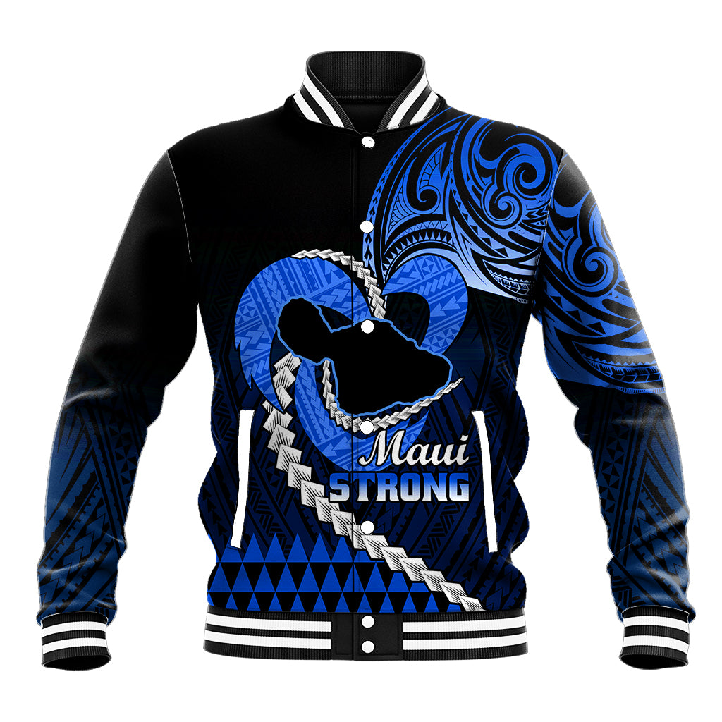 Personalised Hawaii Baseball Jacket Maui Be Strong Kakau Blue Version - Wonder Print Shop