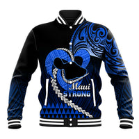 Personalised Hawaii Baseball Jacket Maui Be Strong Kakau Blue Version - Wonder Print Shop