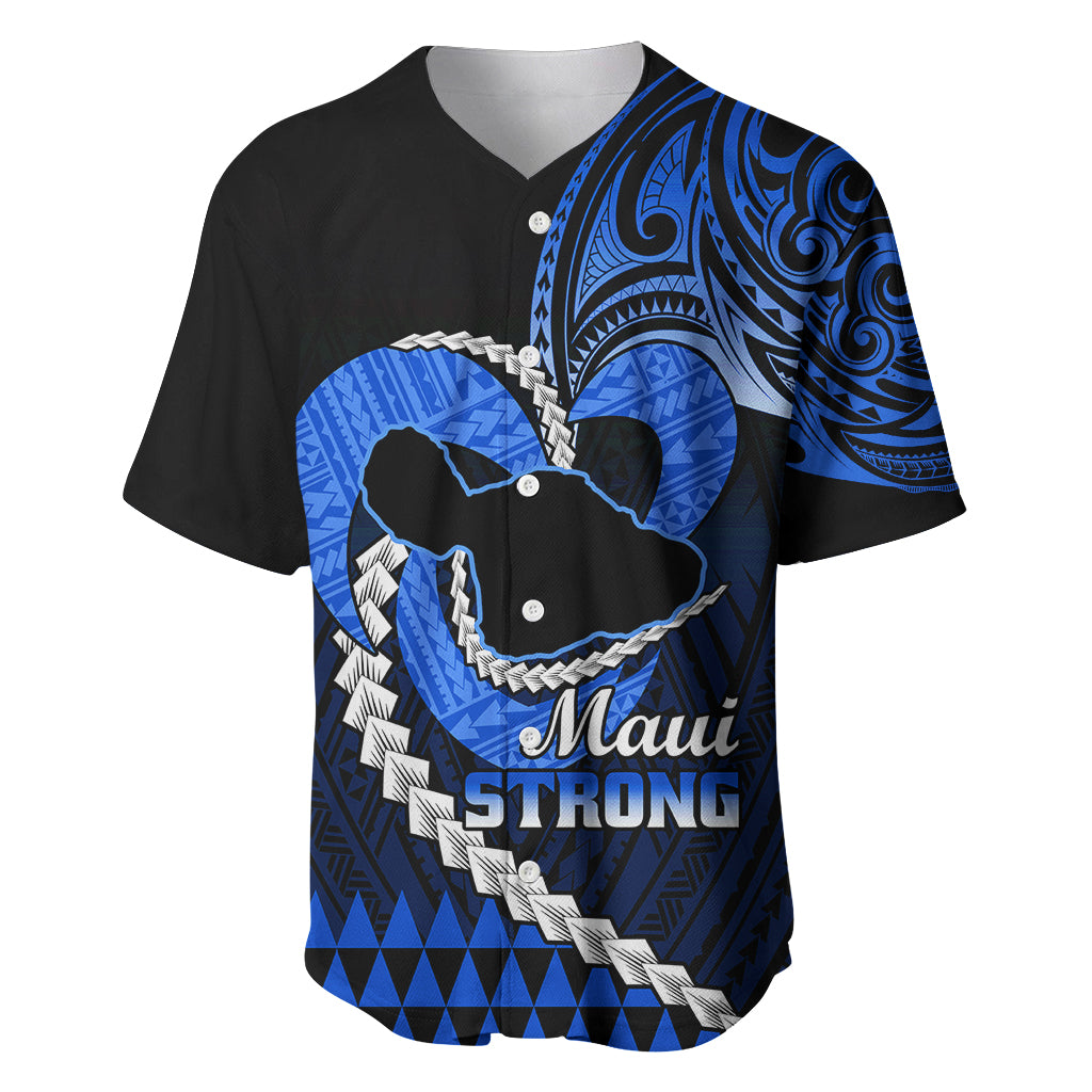 Personalised Hawaii Baseball Jersey Maui Be Strong Kakau Blue Version - Wonder Print Shop