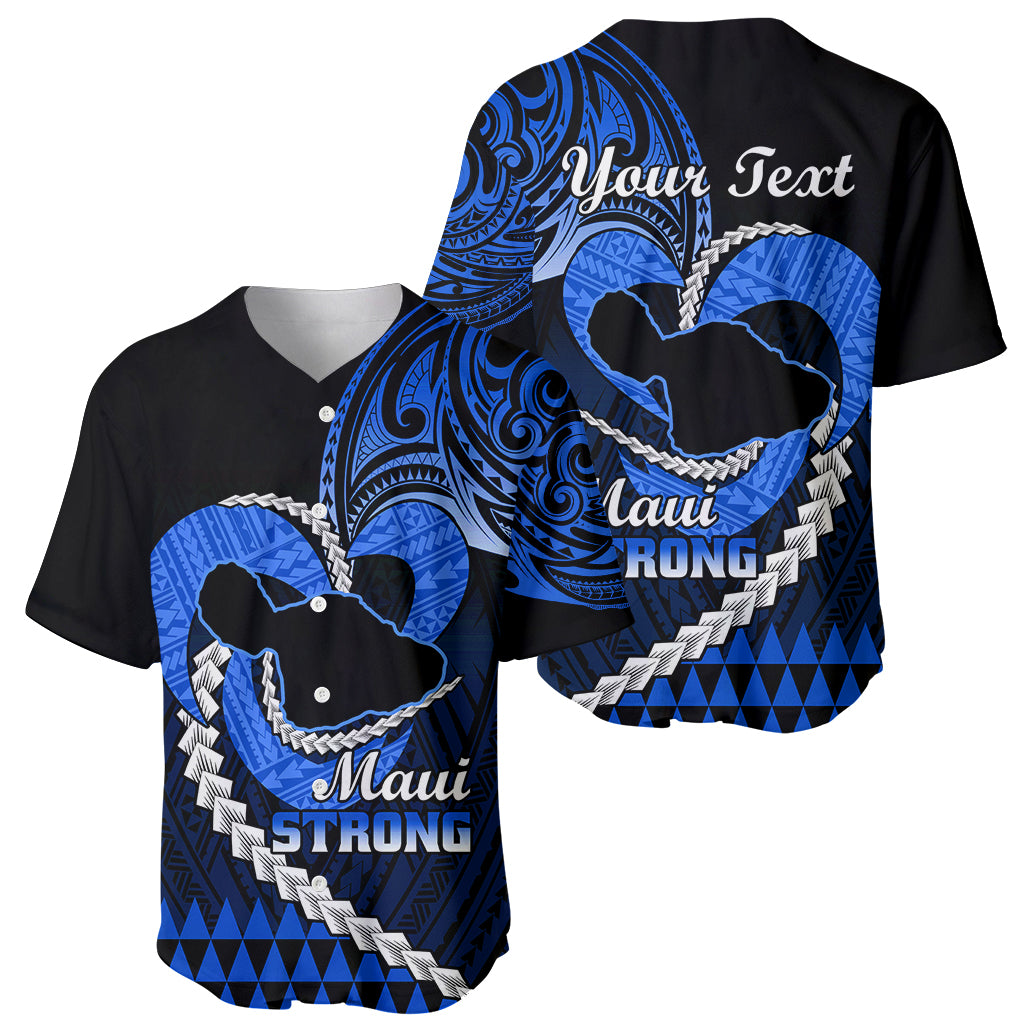Personalised Hawaii Baseball Jersey Maui Be Strong Kakau Blue Version - Wonder Print Shop