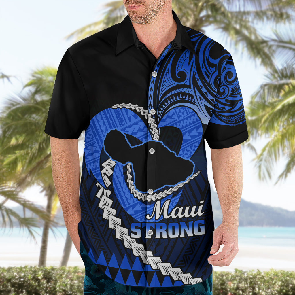 Personalised Hawaii Hawaiian Shirt Maui Be Strong Kakau Blue Version - Wonder Print Shop