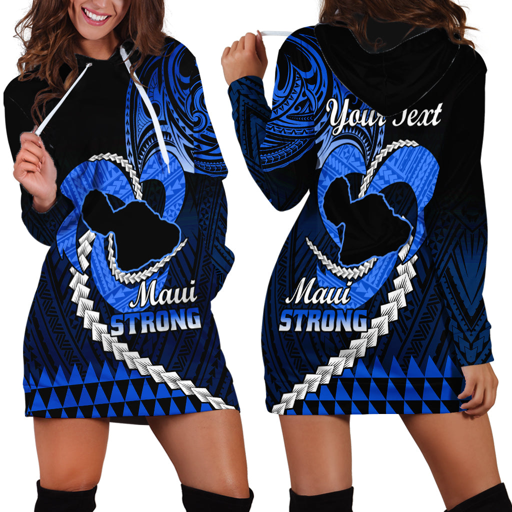 Personalised Hawaii Hoodie Dress Maui Be Strong Kakau Blue Version - Wonder Print Shop