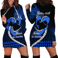 Personalised Hawaii Hoodie Dress Maui Be Strong Kakau Blue Version - Wonder Print Shop