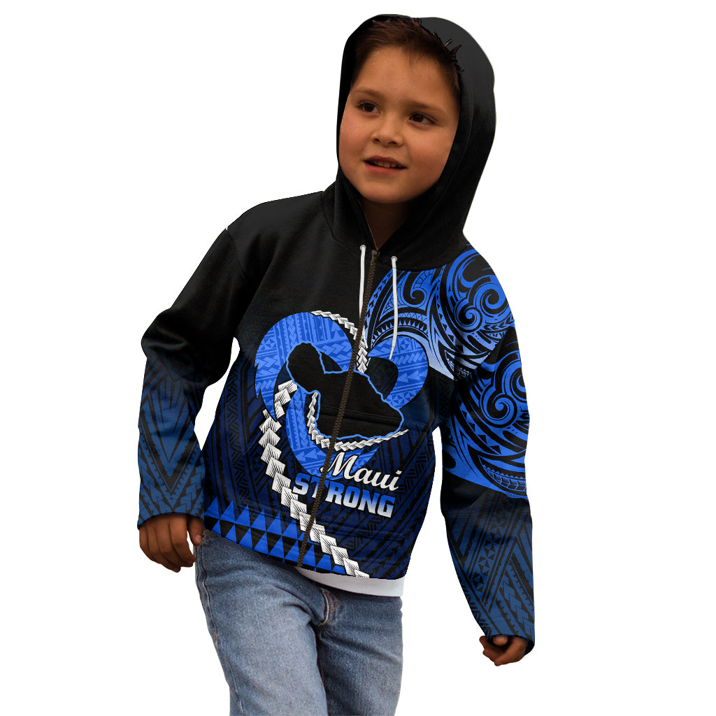 Personalised Hawaii Kid Hoodie Maui Be Strong Kakau Blue Version - Wonder Print Shop