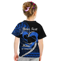 Personalised Hawaii Kid T Shirt Maui Be Strong Kakau Blue Version - Wonder Print Shop