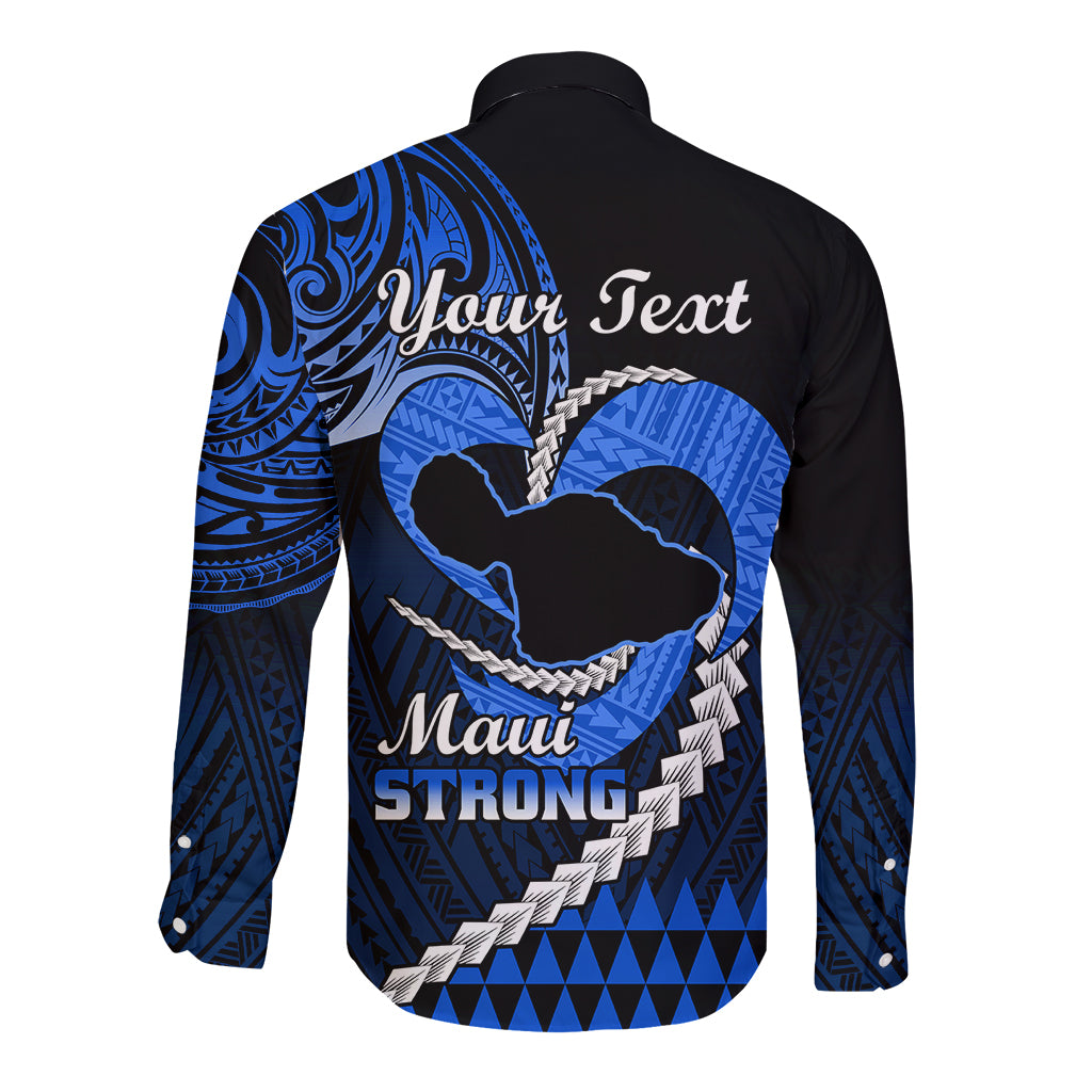 Personalised Hawaii Long Sleeve Button Shirt Maui Be Strong Kakau Blue Version - Wonder Print Shop