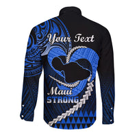 Personalised Hawaii Long Sleeve Button Shirt Maui Be Strong Kakau Blue Version - Wonder Print Shop