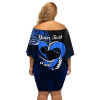 Personalised Hawaii Off Shoulder Short Dress Maui Be Strong Kakau Blue Version - Wonder Print Shop