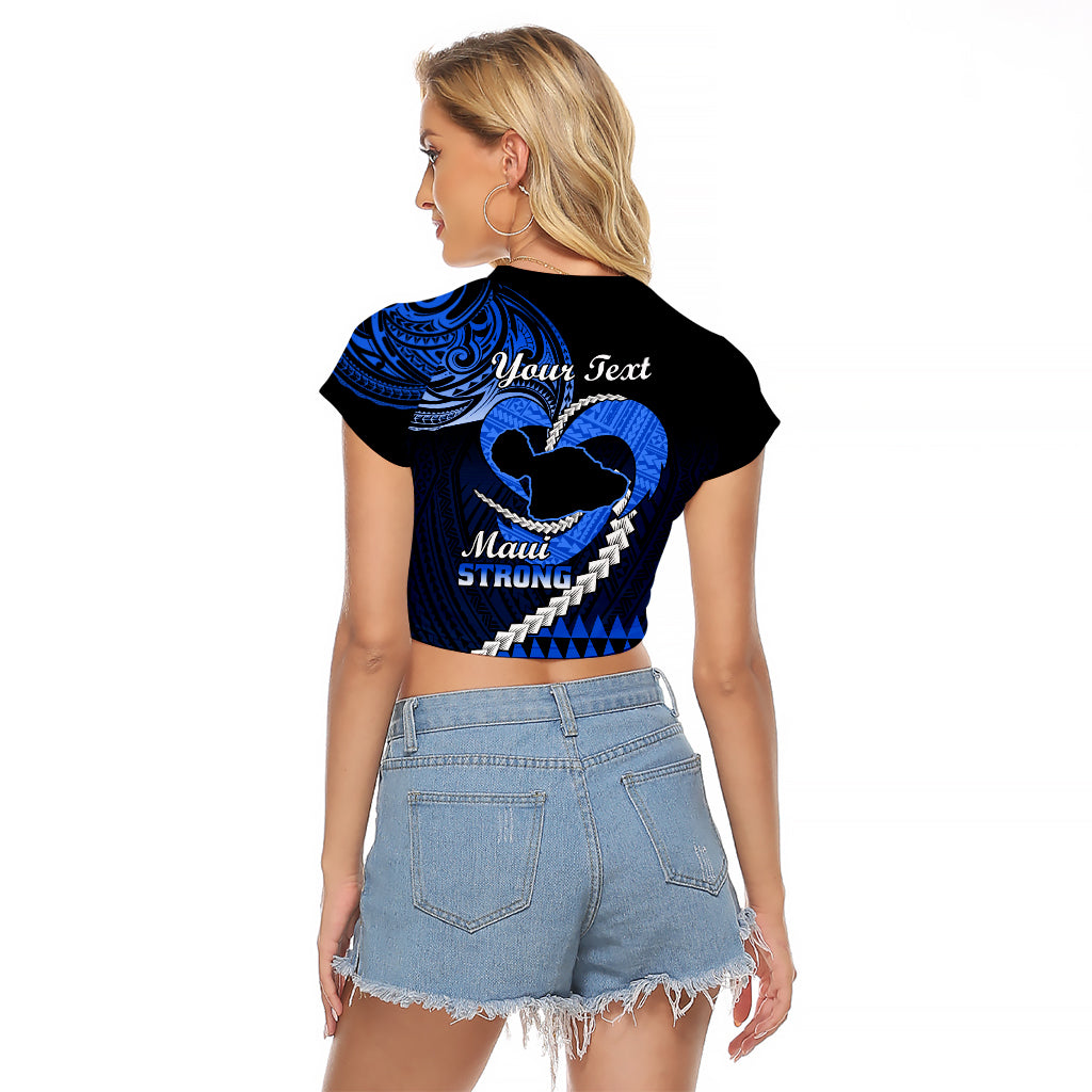 Personalised Hawaii Raglan Cropped T Shirt Maui Be Strong Kakau Blue Version - Wonder Print Shop