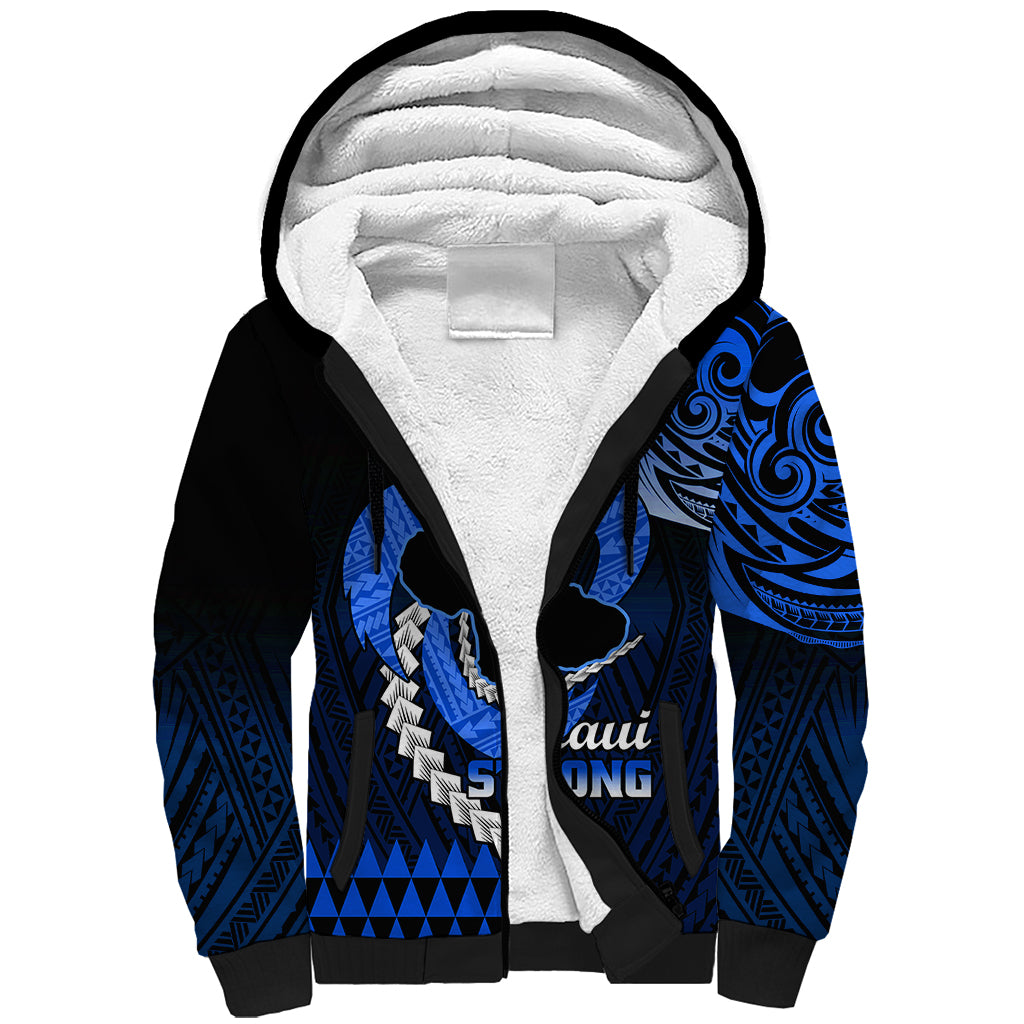 Personalised Hawaii Sherpa Hoodie Maui Be Strong Kakau Blue Version - Wonder Print Shop