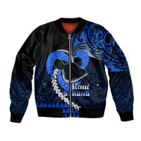 Personalised Hawaii Sleeve Zip Bomber Jacket Maui Be Strong Kakau Blue Version - Wonder Print Shop