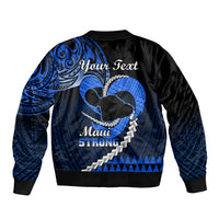 Personalised Hawaii Sleeve Zip Bomber Jacket Maui Be Strong Kakau Blue Version - Wonder Print Shop