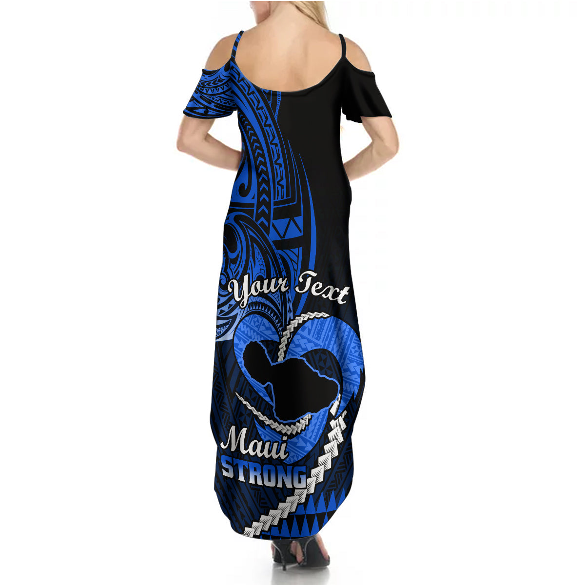 Personalised Hawaii Summer Maxi Dress Maui Be Strong Kakau Blue Version - Wonder Print Shop