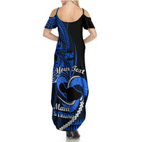 Personalised Hawaii Summer Maxi Dress Maui Be Strong Kakau Blue Version - Wonder Print Shop