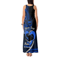 Personalised Hawaii Tank Maxi Dress Maui Be Strong Kakau Blue Version - Wonder Print Shop