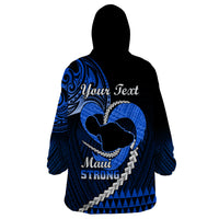 Personalised Hawaii Wearable Blanket Hoodie Maui Be Strong Kakau Blue Version - Wonder Print Shop