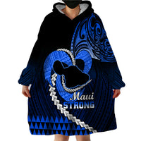 Personalised Hawaii Wearable Blanket Hoodie Maui Be Strong Kakau Blue Version - Wonder Print Shop