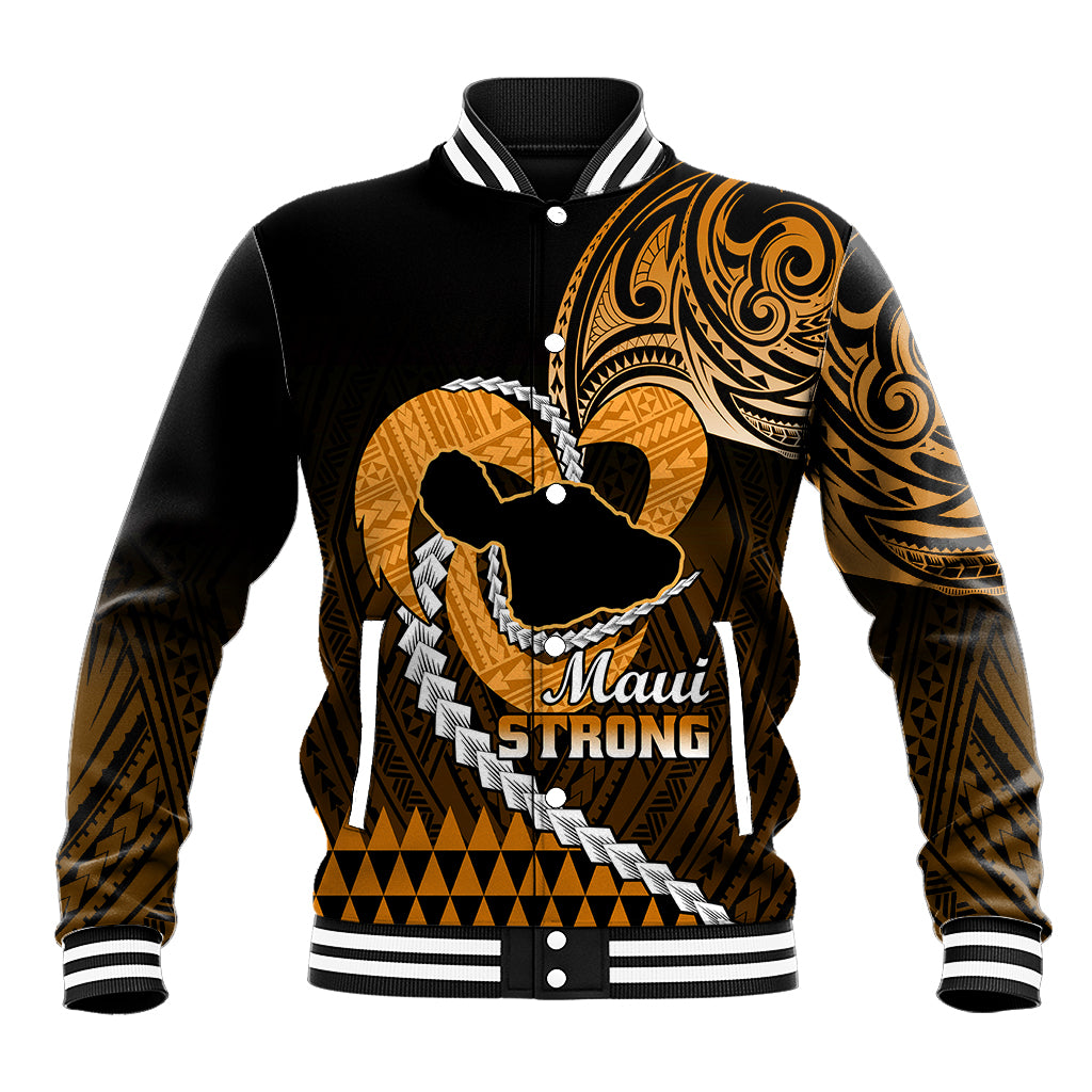 Personalised Hawaii Baseball Jacket Maui Be Strong Kakau Gold Version - Wonder Print Shop