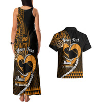 Personalised Hawaii Couples Matching Tank Maxi Dress and Hawaiian Shirt Maui Be Strong Kakau Gold Version - Wonder Print Shop
