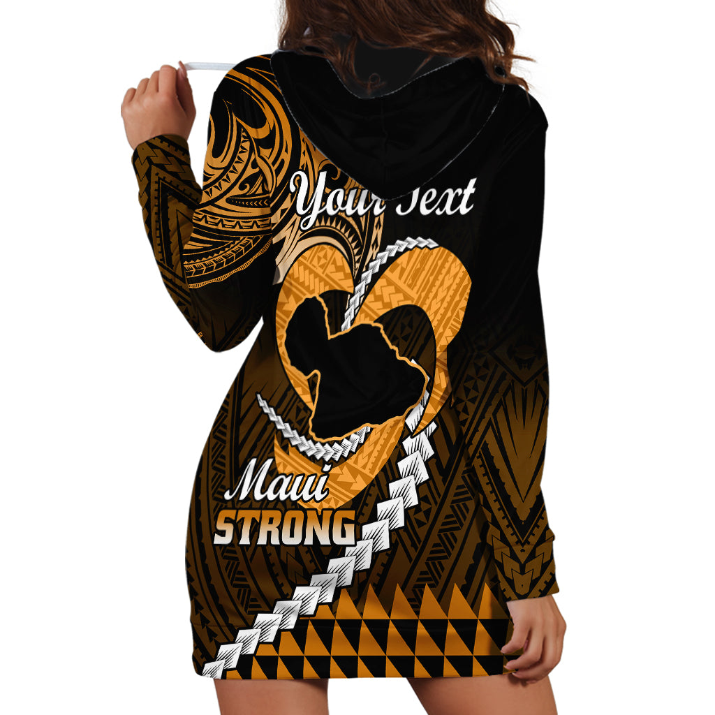 Personalised Hawaii Hoodie Dress Maui Be Strong Kakau Gold Version - Wonder Print Shop