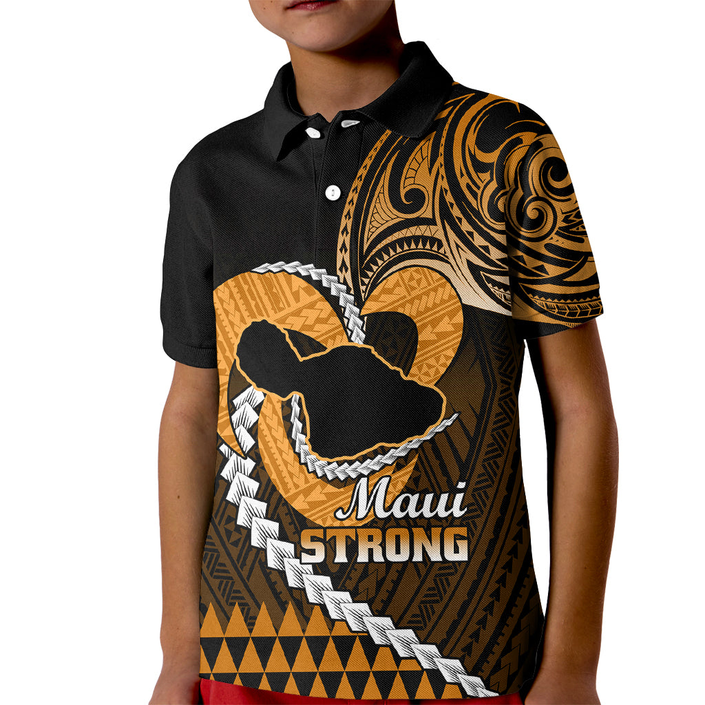 Personalised Hawaii Kid Polo Shirt Maui Be Strong Kakau Gold Version - Wonder Print Shop