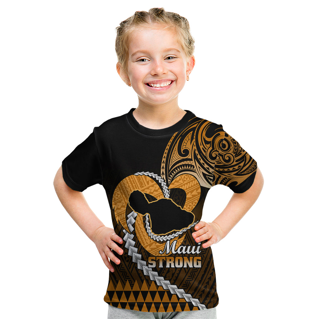 Personalised Hawaii Kid T Shirt Maui Be Strong Kakau Gold Version - Wonder Print Shop