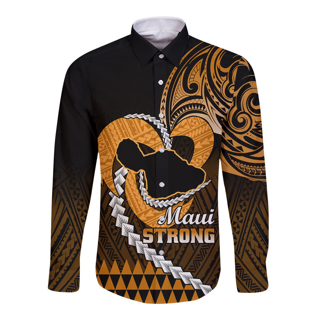 Personalised Hawaii Long Sleeve Button Shirt Maui Be Strong Kakau Gold Version - Wonder Print Shop