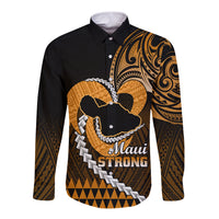 Personalised Hawaii Long Sleeve Button Shirt Maui Be Strong Kakau Gold Version - Wonder Print Shop