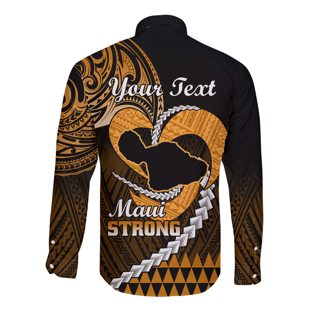 Personalised Hawaii Long Sleeve Button Shirt Maui Be Strong Kakau Gold Version - Wonder Print Shop