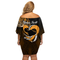 Personalised Hawaii Off Shoulder Short Dress Maui Be Strong Kakau Gold Version - Wonder Print Shop