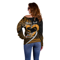 Personalised Hawaii Off Shoulder Sweater Maui Be Strong Kakau Gold Version - Wonder Print Shop