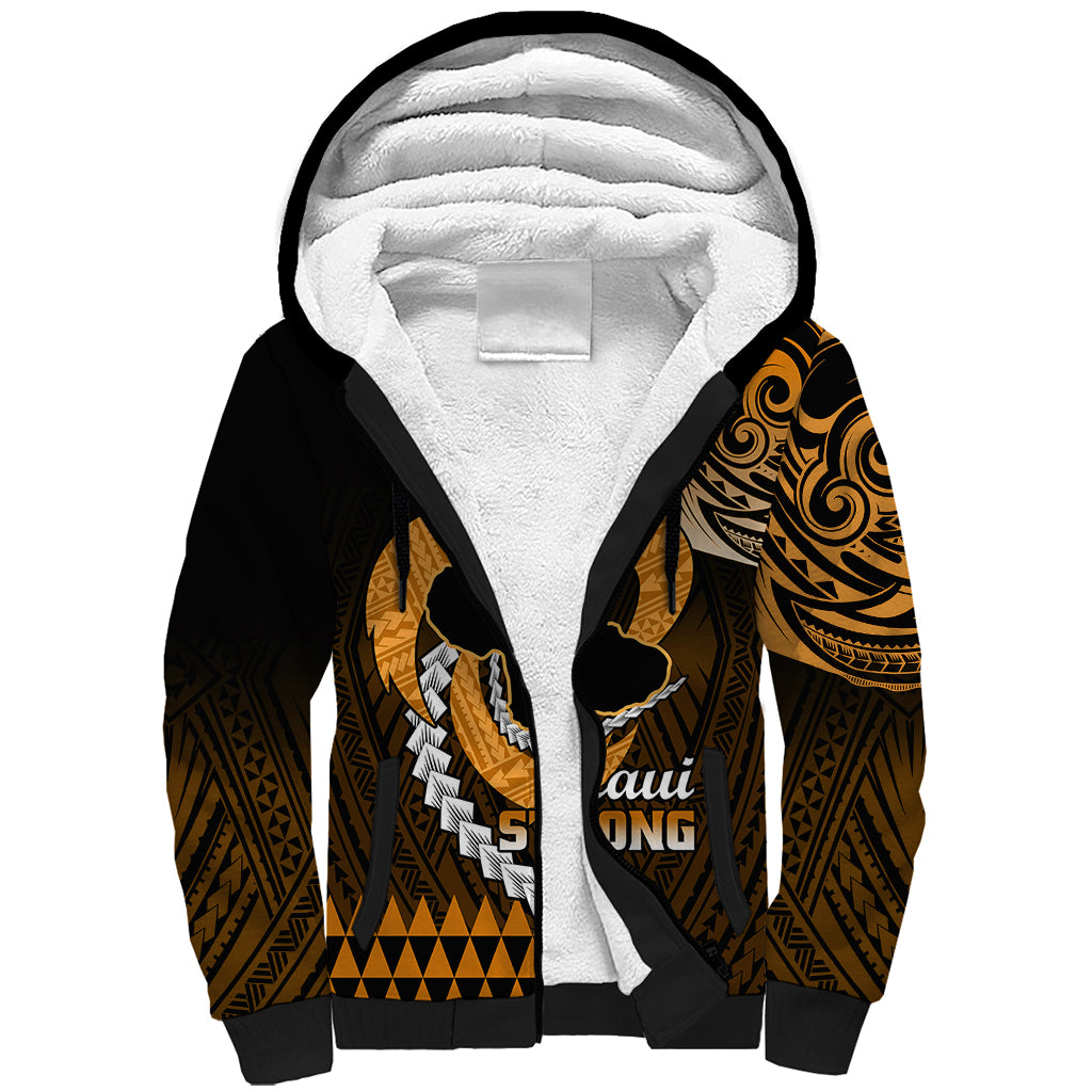 Personalised Hawaii Sherpa Hoodie Maui Be Strong Kakau Gold Version - Wonder Print Shop