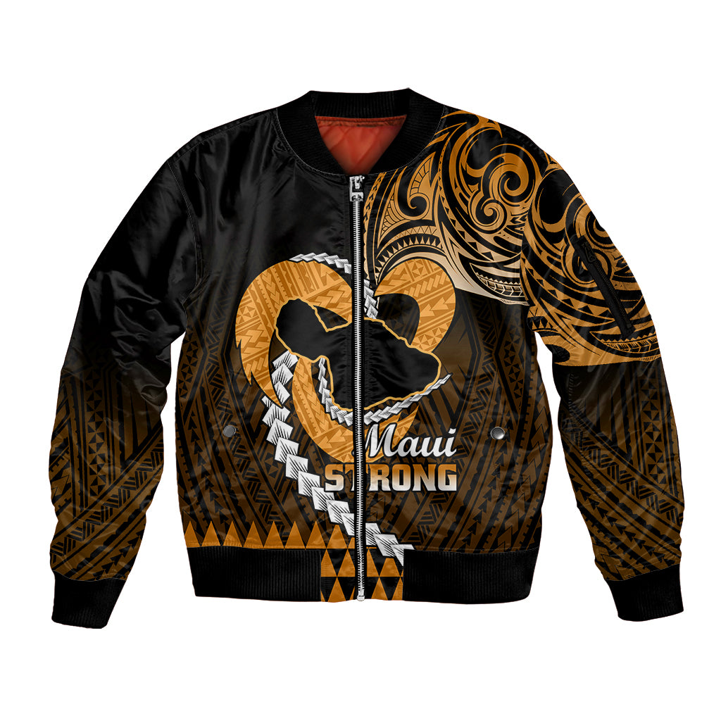 Personalised Hawaii Sleeve Zip Bomber Jacket Maui Be Strong Kakau Gold Version - Wonder Print Shop