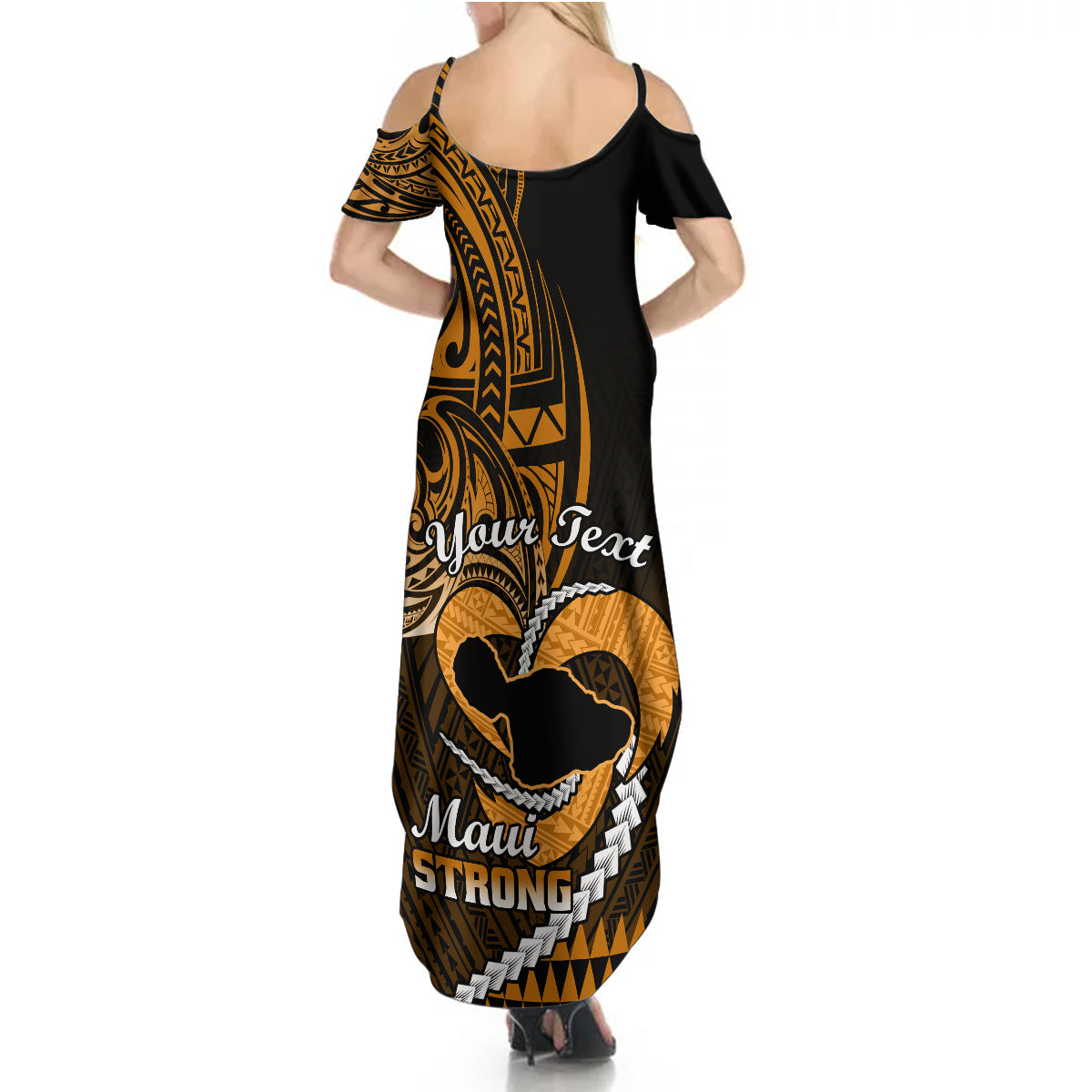 Personalised Hawaii Summer Maxi Dress Maui Be Strong Kakau Gold Version - Wonder Print Shop