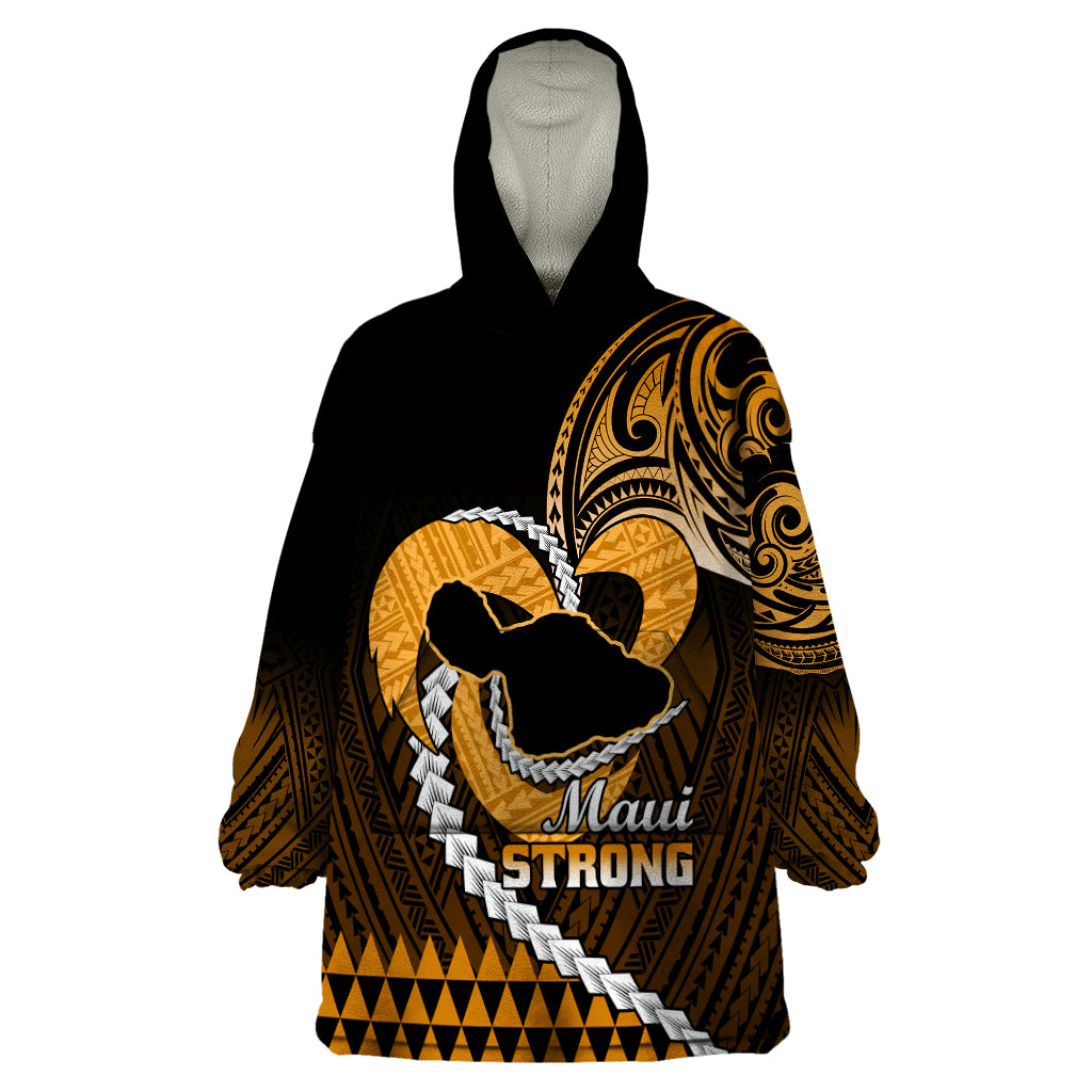 Personalised Hawaii Wearable Blanket Hoodie Maui Be Strong Kakau Gold Version - Wonder Print Shop