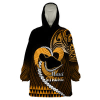 Personalised Hawaii Wearable Blanket Hoodie Maui Be Strong Kakau Gold Version - Wonder Print Shop