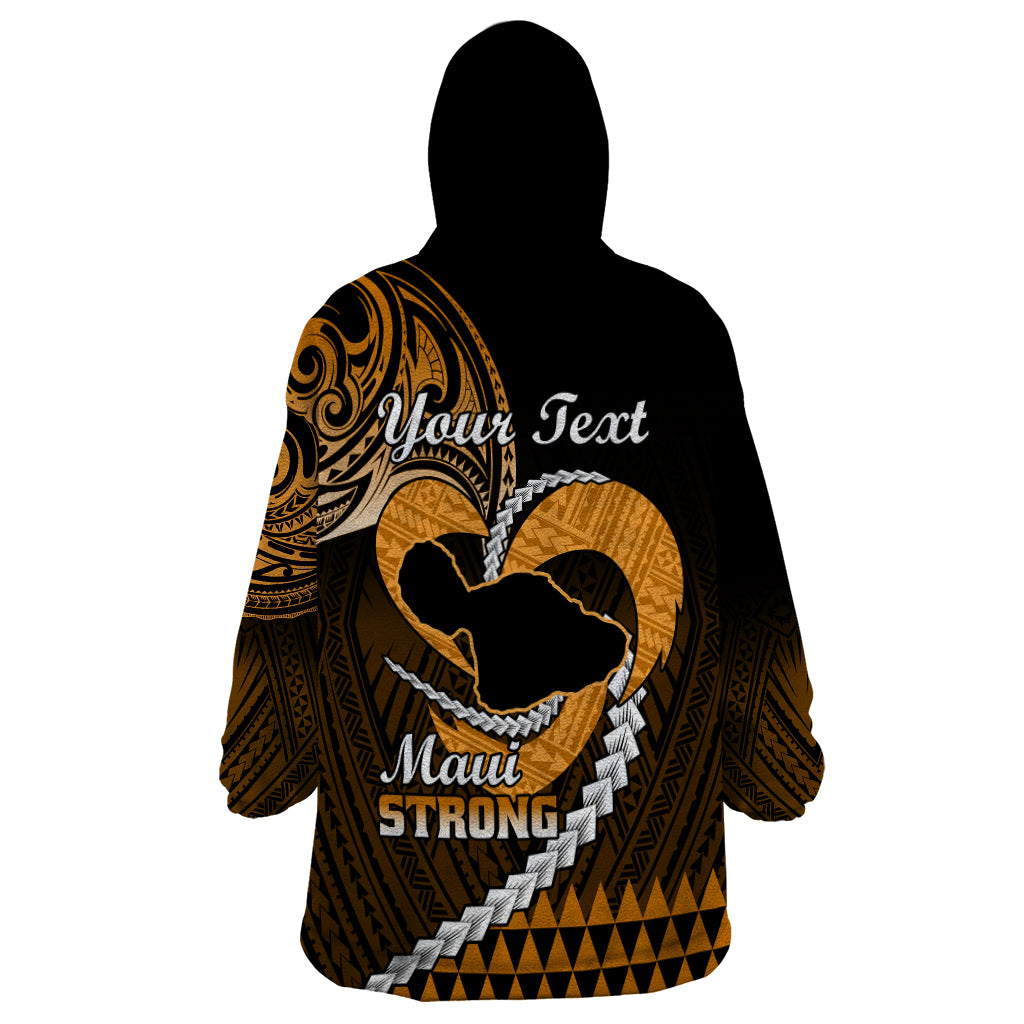 Personalised Hawaii Wearable Blanket Hoodie Maui Be Strong Kakau Gold Version - Wonder Print Shop